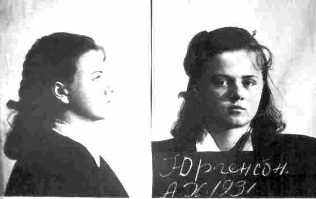 Mugshot of Aili Jürgenson taken at the time of her arrest,1946