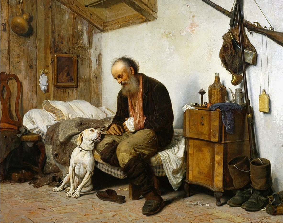 Owner with dog by Antonio Rotta, 1871.