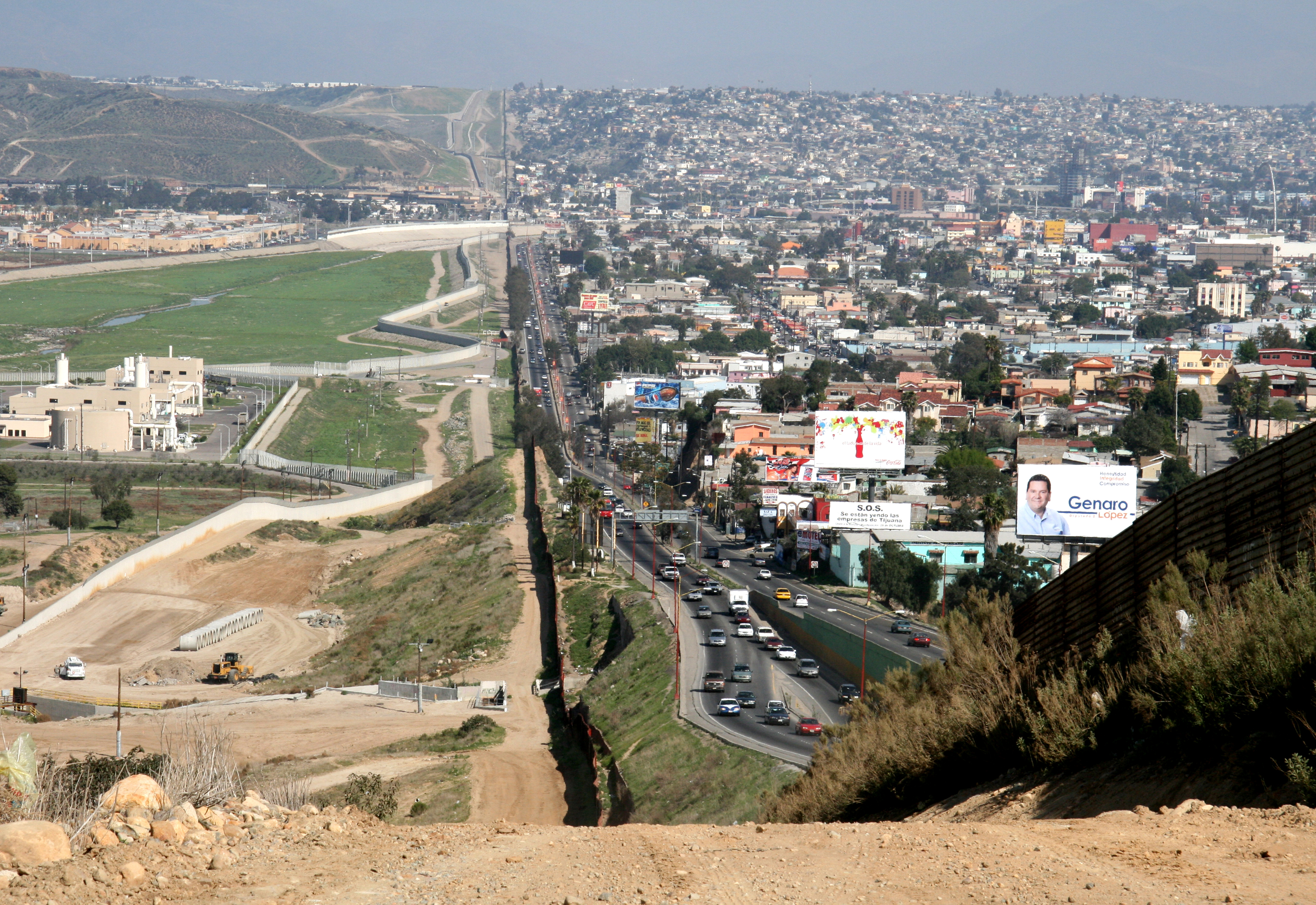 Border fence between San Diego, California (left) and Tijuana, Mexico (right), 2007.