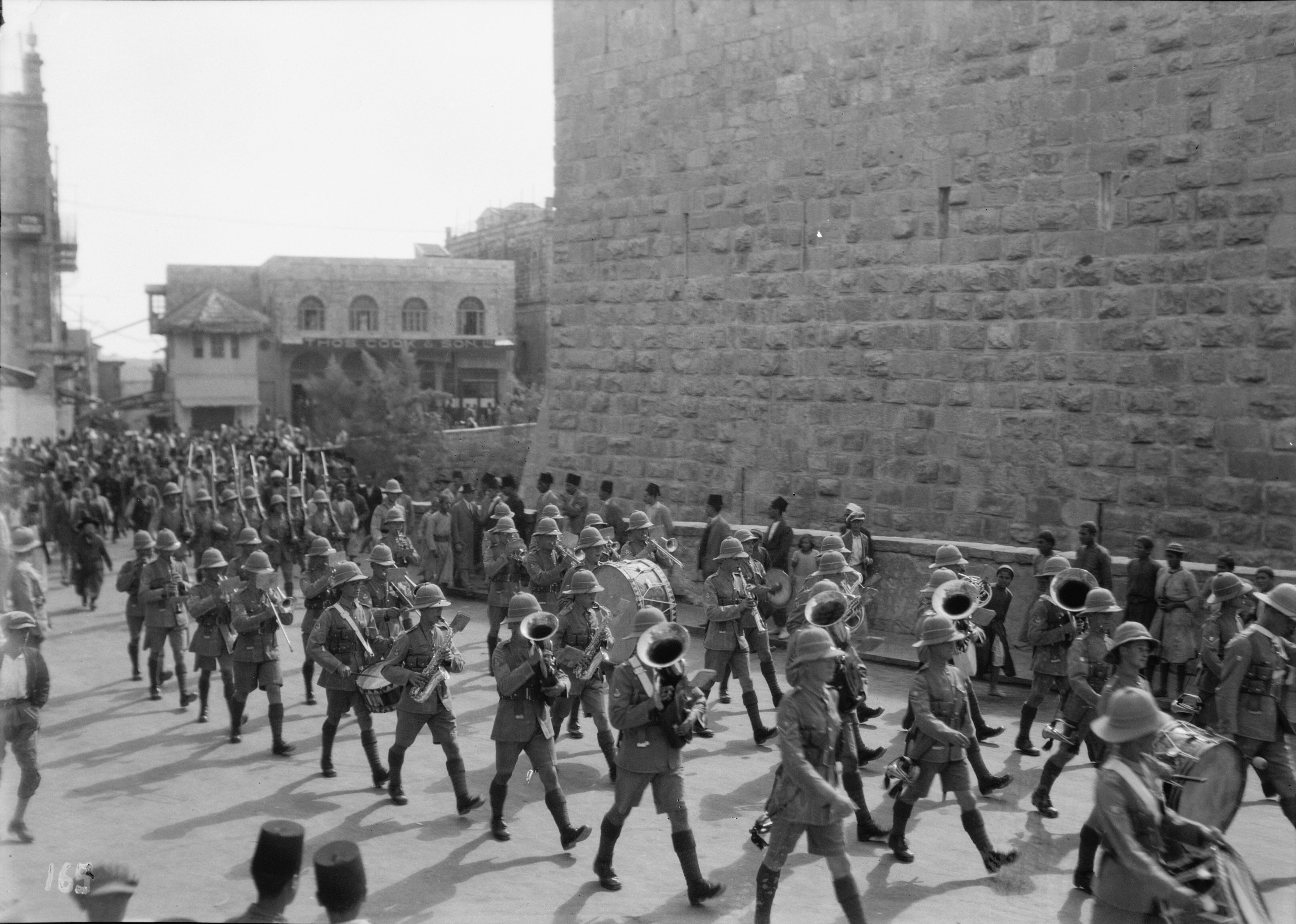 British troops parading Jerusalem street, taken inside Jaffa Gate