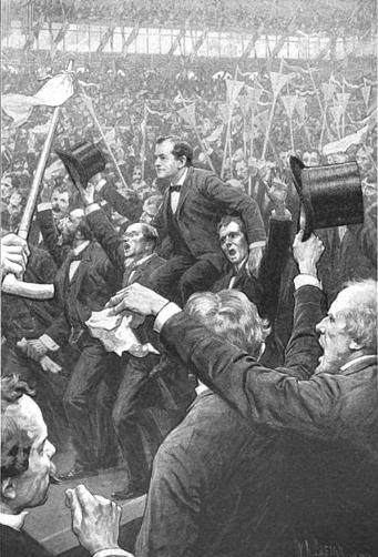 Artist's conception of William Jennings Bryan after the Cross of Gold speech at the 1896 Democratic National Convention
