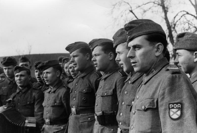 Russian Liberation Army (ROA) troops in Belgium or France, 1944. The ROA was a collaborationist formation, primarily composed of Russians, that fought under German command during World War II.