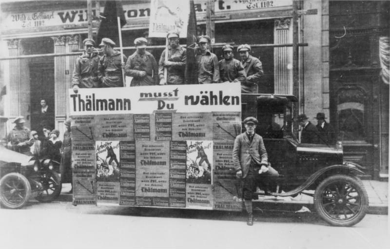 Members of the Kommunistische Partei Deutschlands (KPD) campaign for Ernst Thälmann, the leader of the communist party in Germany, 1925.