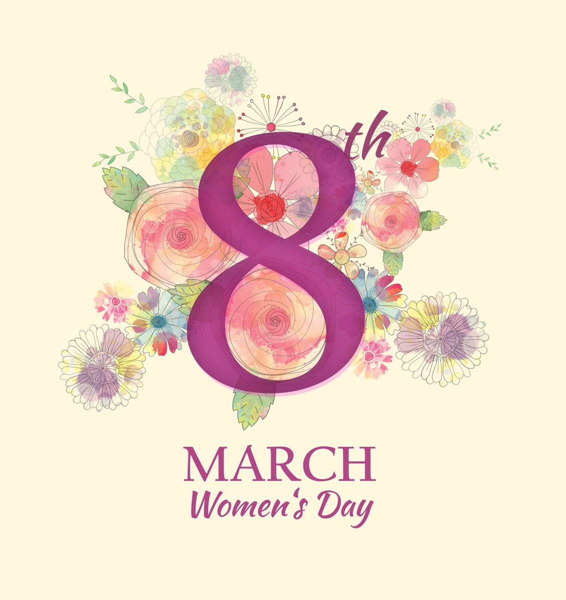 A card celebrating March 8 as International Women’s Day.