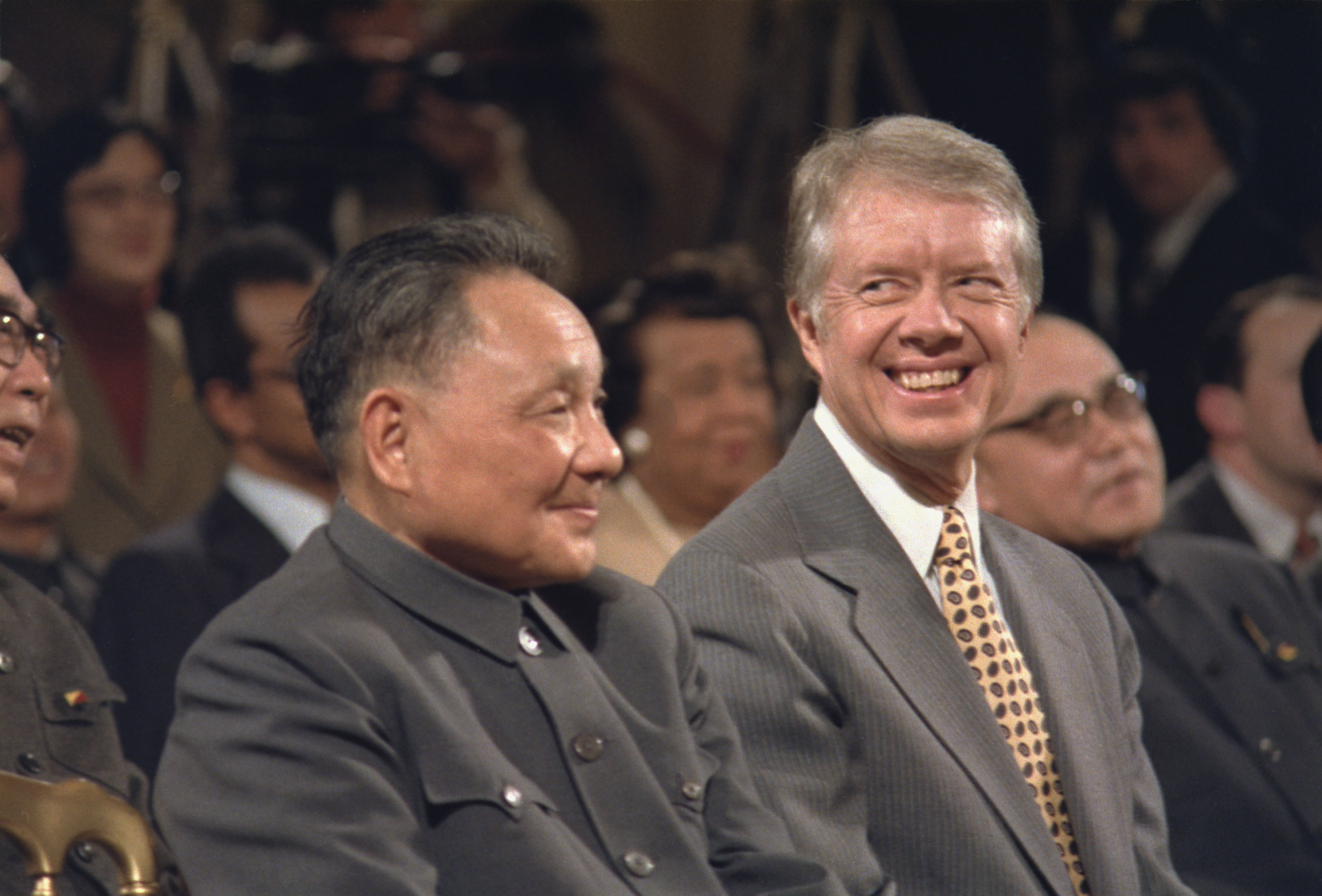 Jimmy Carter and Deng Xiaoping at the 1979 Joint Communiqué on the Establishment of Diplomatic Relations signing ceremony.