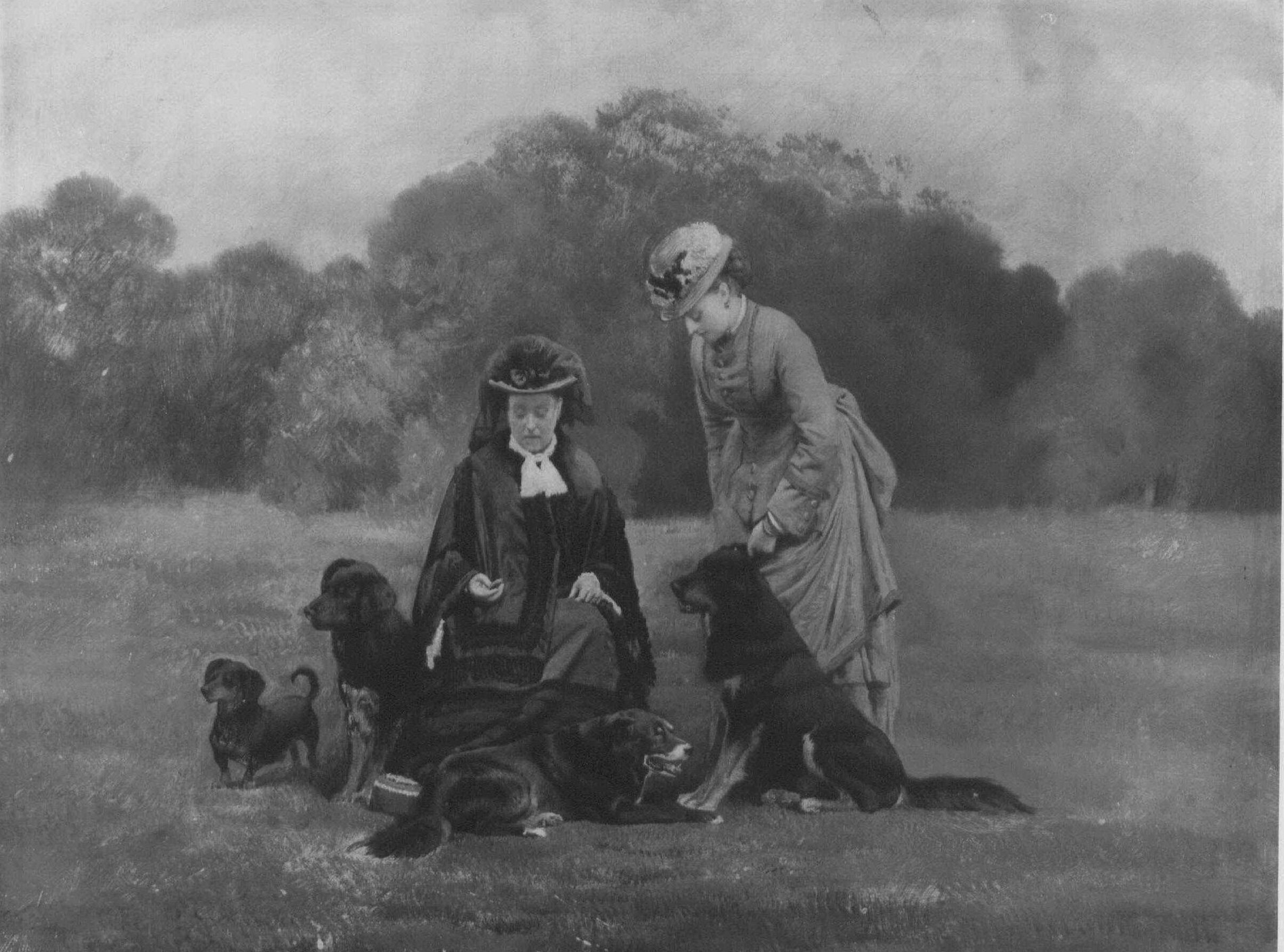 Queen Victoria with Princess Beatrice and a Group of Dogs by Charles Burton Barber, ca. 1877.