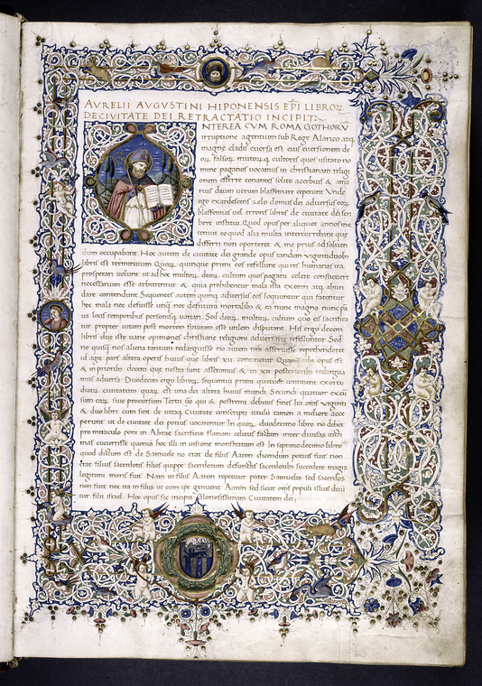The City of God, opening text, manuscript c. 1470