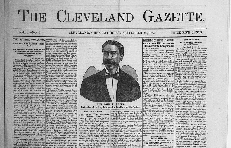 Front page of the Cleveland Gazette from 1883.