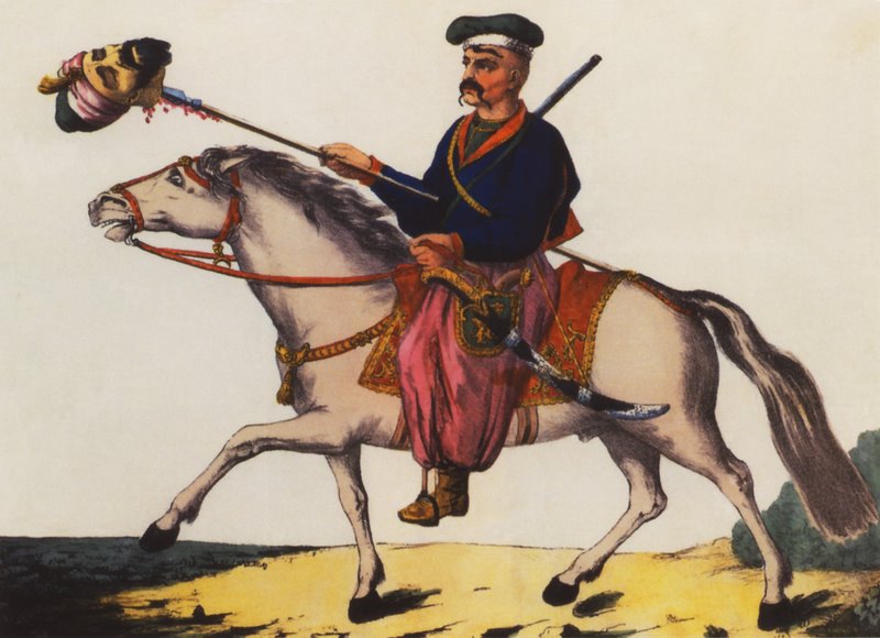 Victorious Zaporozhian Cossack with the Head of a Tatar by Tymofiy Kalynskyi, 1786.