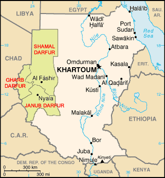 A map showing different states of the Darfur region of Sudan