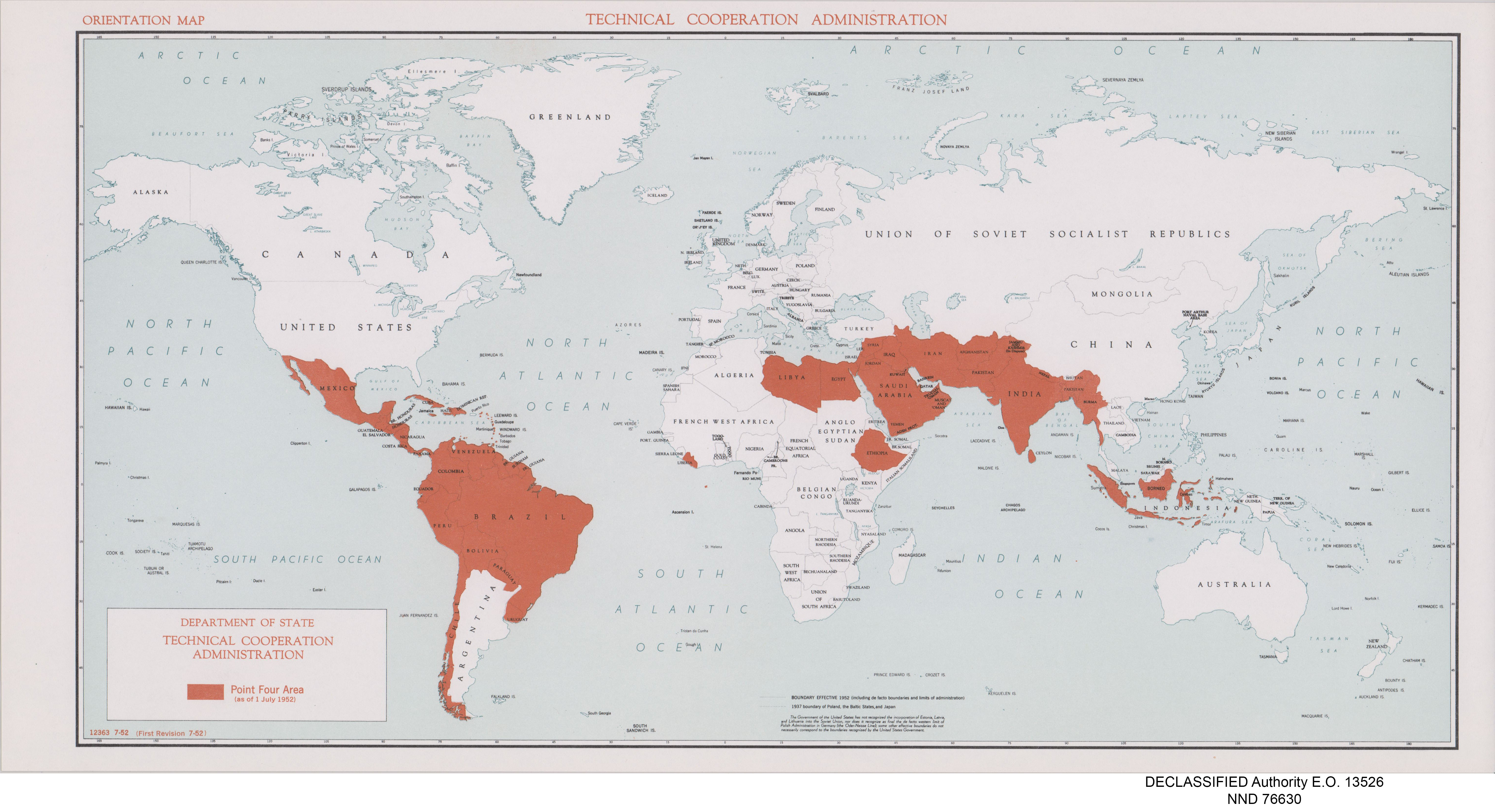 Countries in the Point Four Program as of 1 July 1952.