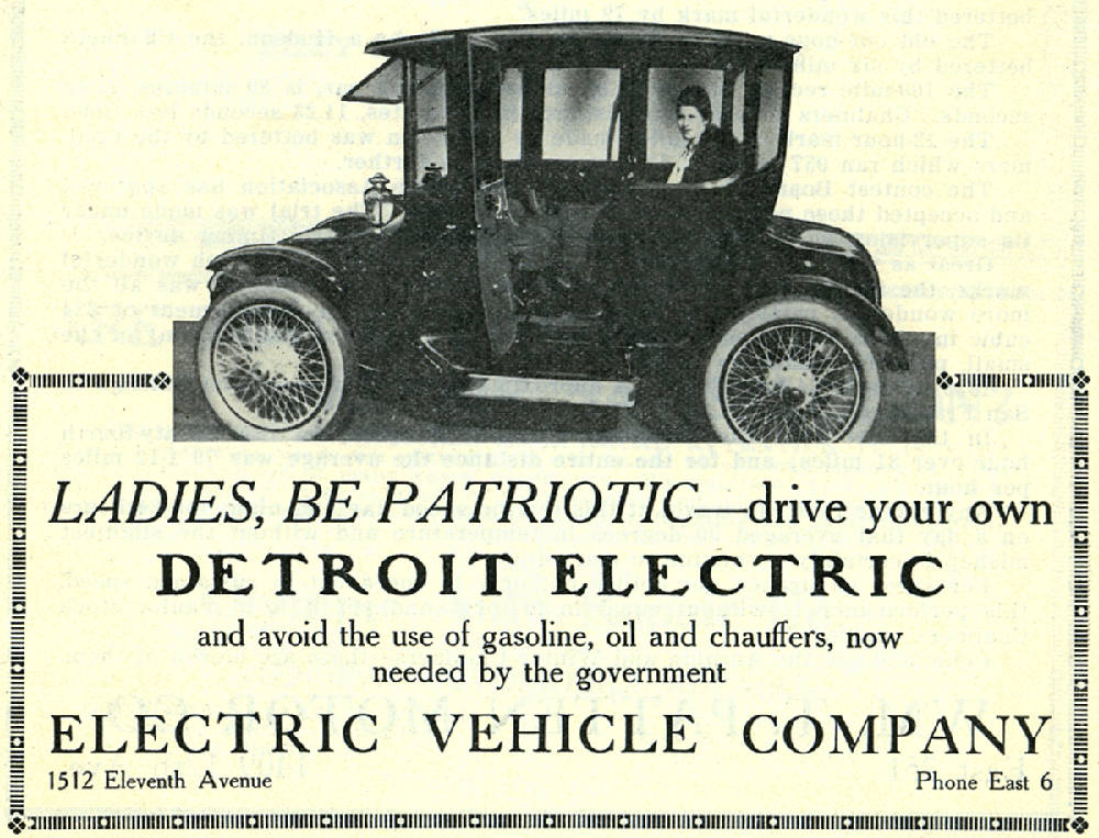 A 1917 advertisement from the Anderson Electric Car Company encouraging Americans to save gas for the war effort. 