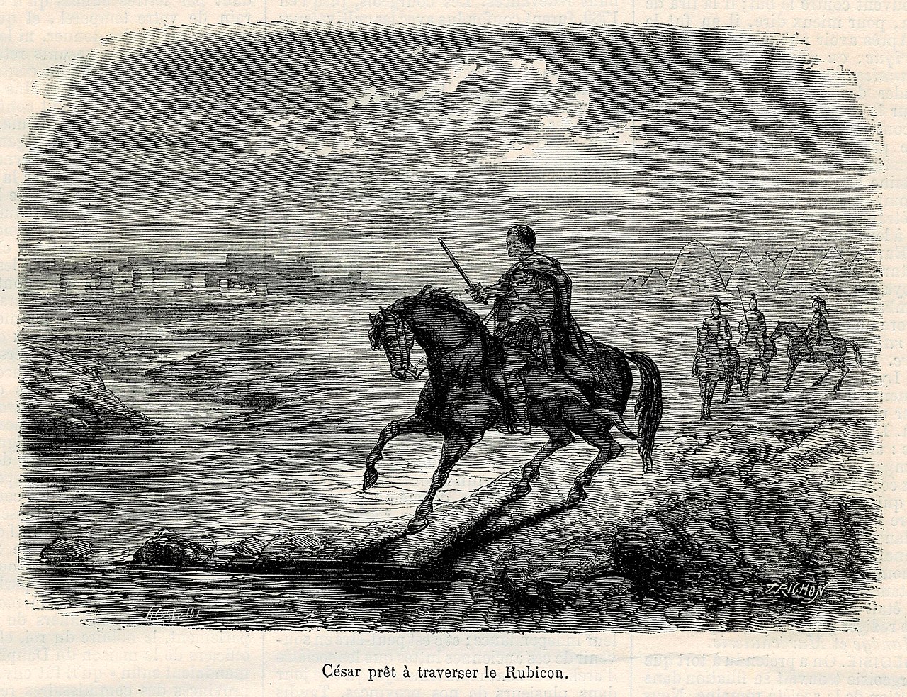 An image of Caesar’s solitary indecision from a nineteenth-century French book of educational illustrations.