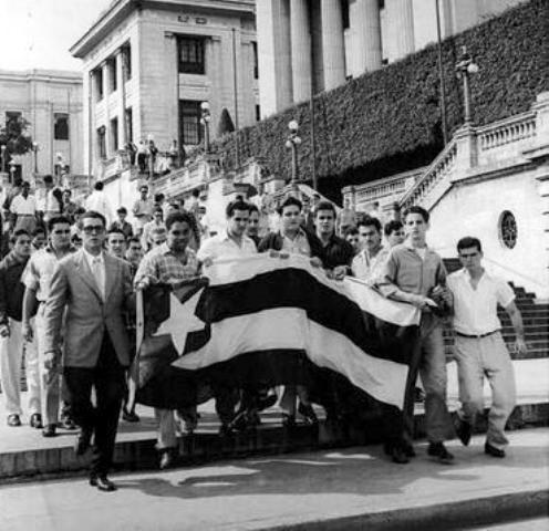 Student protests against Batista's regime at the University of Havana, 1956. 
