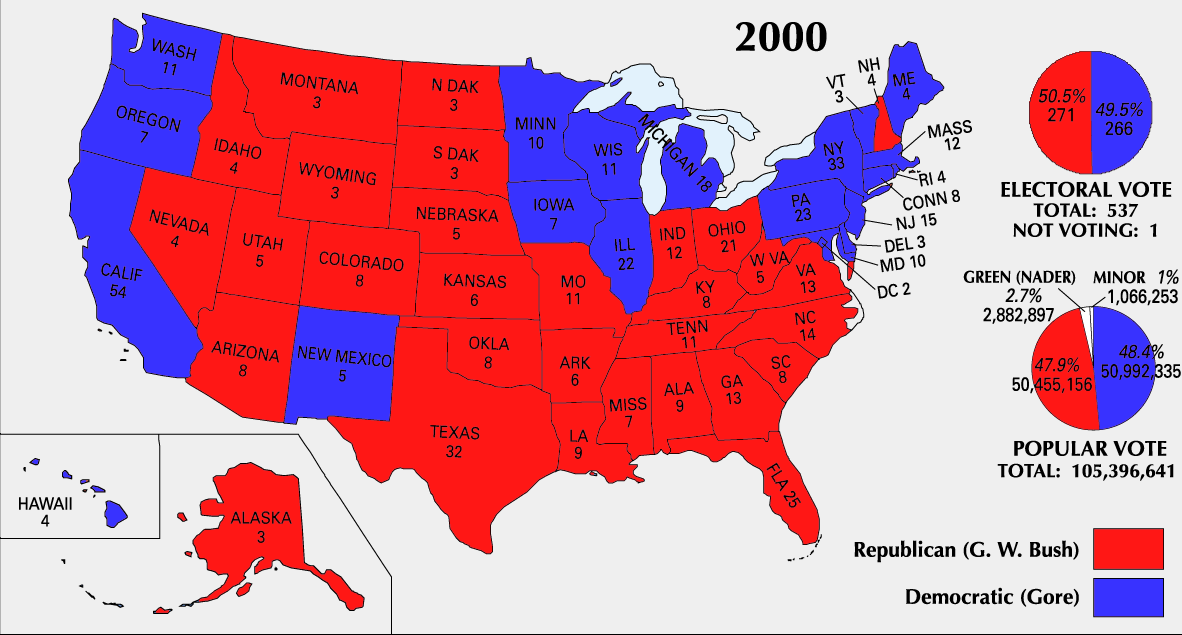 The 2000 U.S. Electoral College Map.
