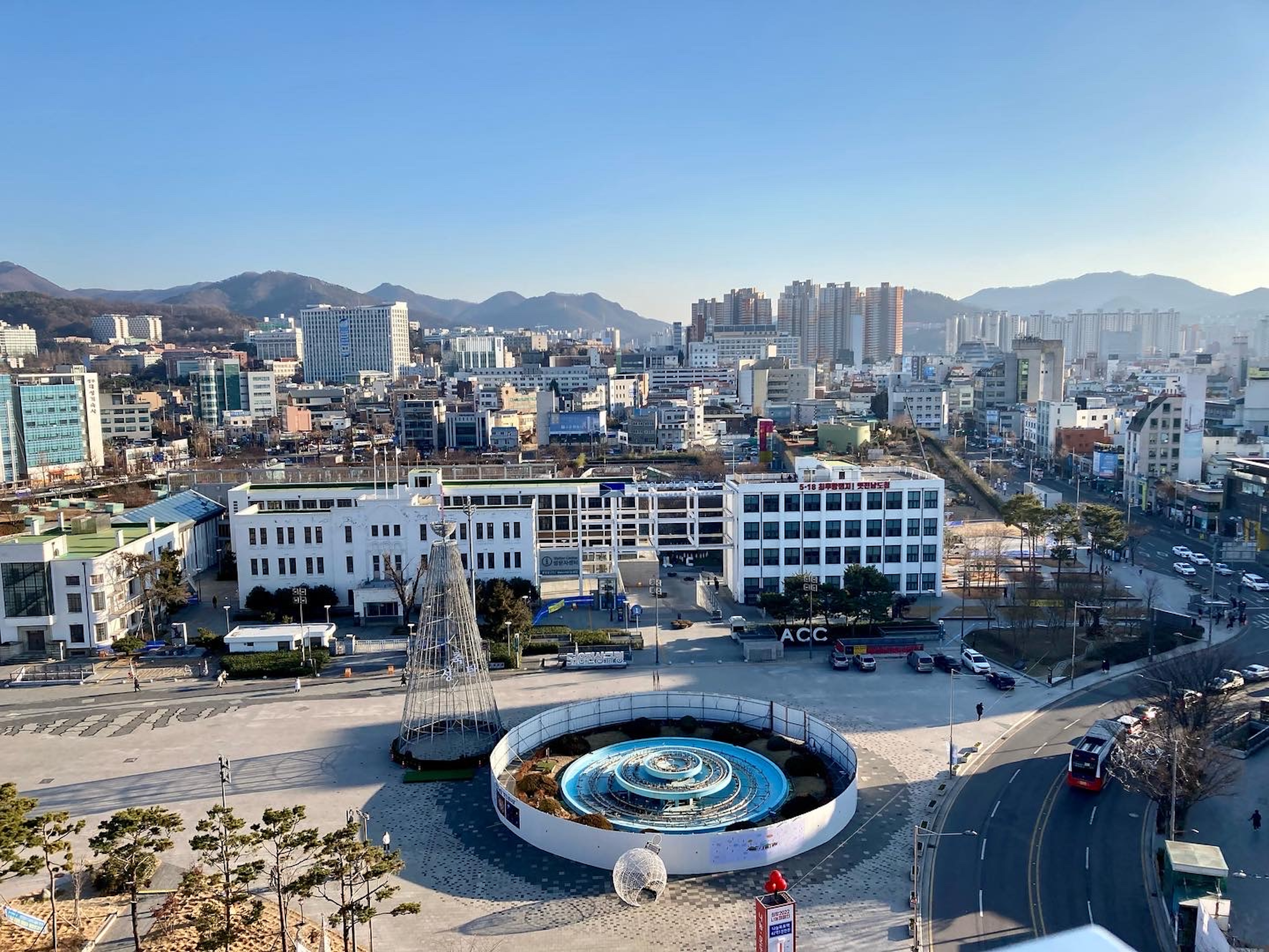 Adjacent to the former Provincial Office (now the Center for Democracy and Peace Exchange), the May 18 Democracy Plaza emerged in the late 1990s and early 2000s as one of the most symbolically charged sites of memory for the Gwangju Uprising. Photo by author
