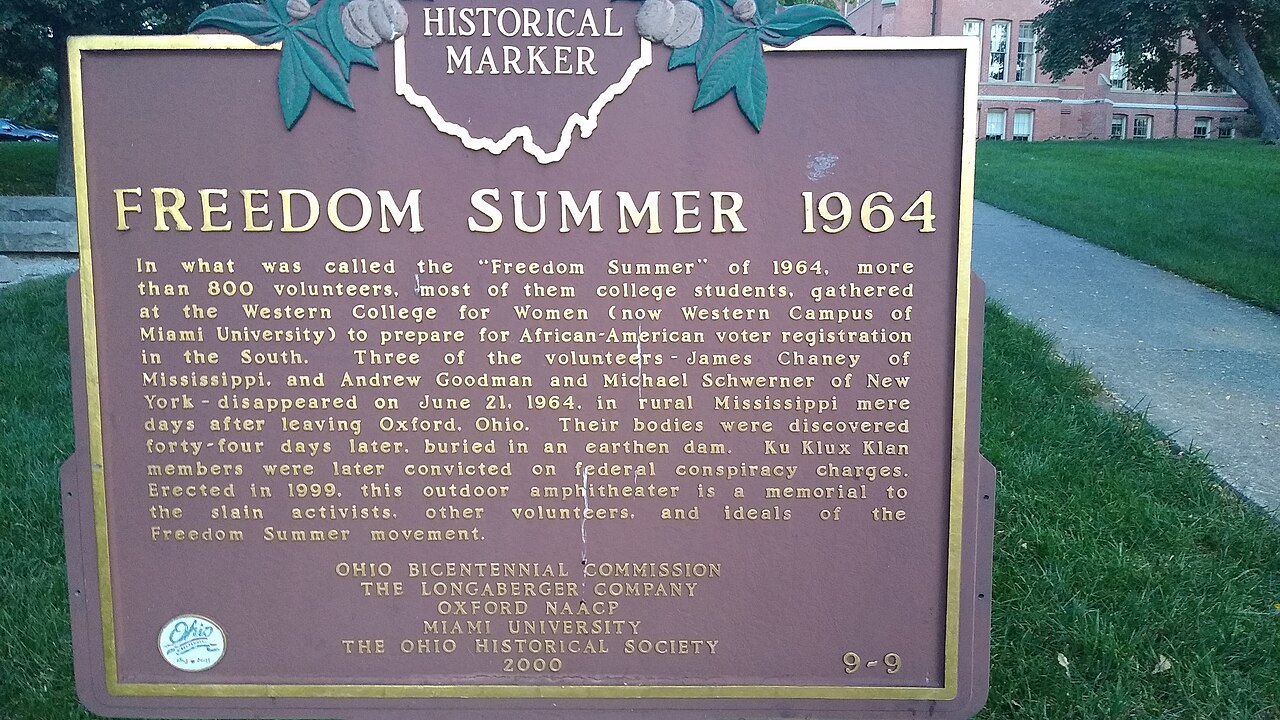 Ohio Historical Marker for the Freedom Summer 1964 on Miami University's Campus.