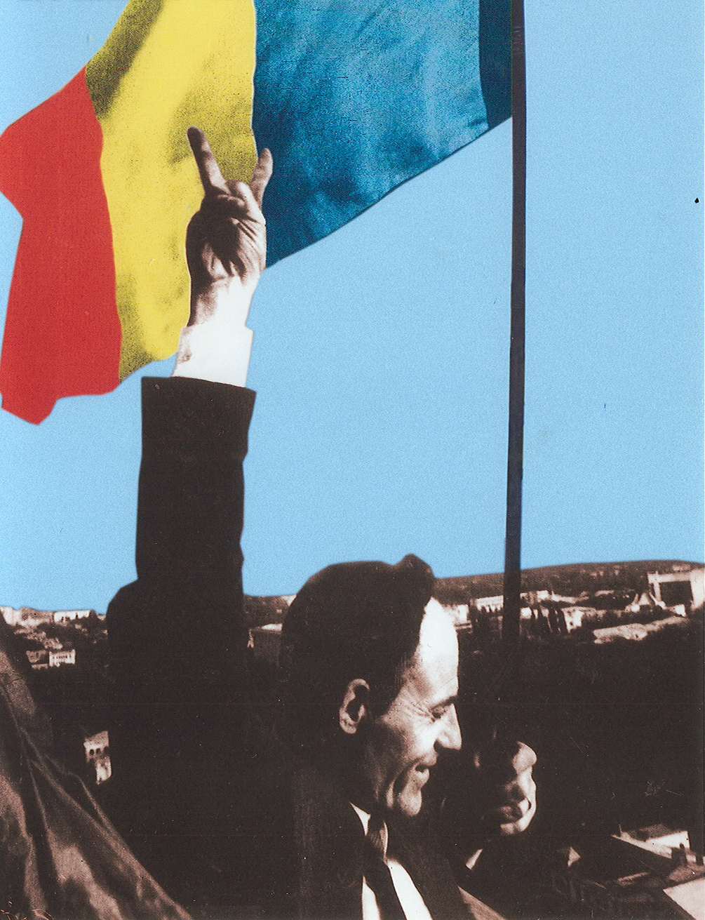 Gheorghe Ghimpu replaces the Soviet flag over the Moldovan Parliament with the Romanian one on April 27, 1990.