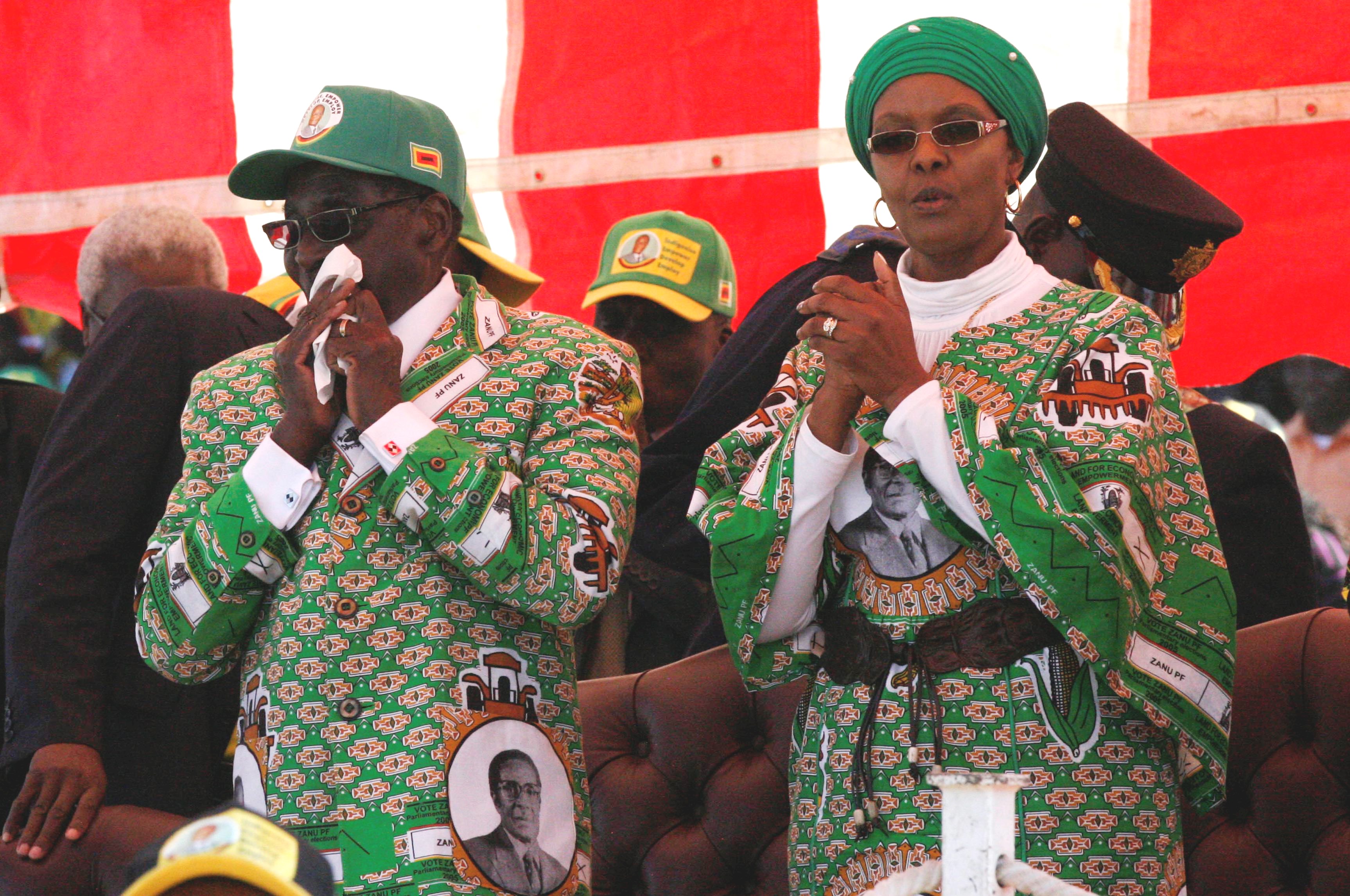 Robert and Grace Mugabe at a ZANU–PF rally in 2013.