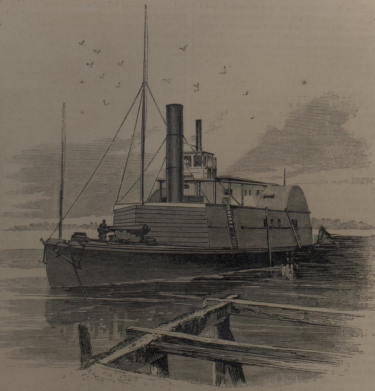 A Harper's Weekly sketch of the gunboat CSS Planter run aground after Smalls' mutiny, May 1862.