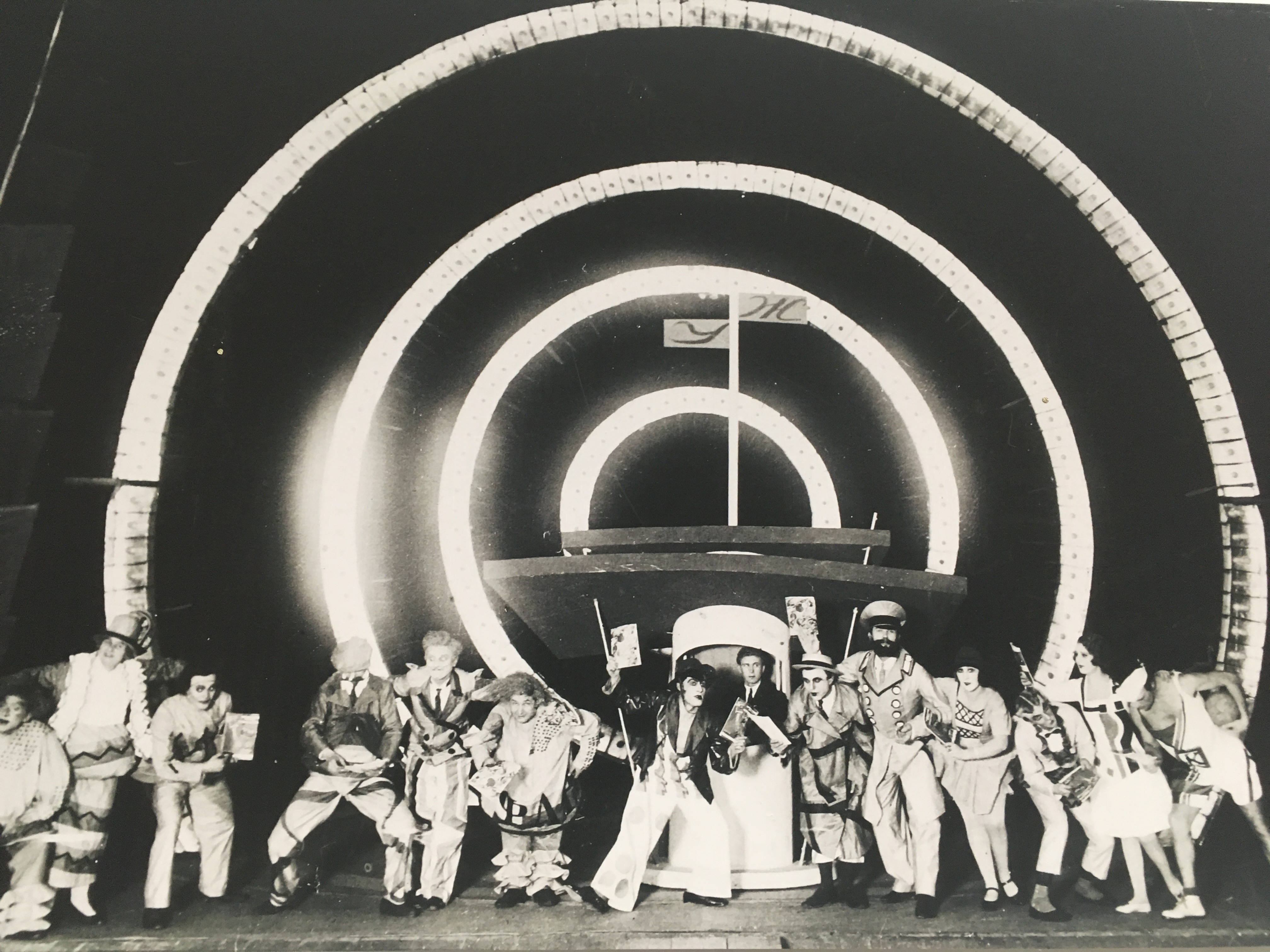 Photo from the play "Hello from Radio 477." The Berezil troupe performed this in Kharkiv in 1929. Taken by author at exhibit “Kurbas: New Worlds” curated by Virlana Tkacz, Tetiana Rudenko, and Waldemart Klyuzko at Art Arsenal, 2018.