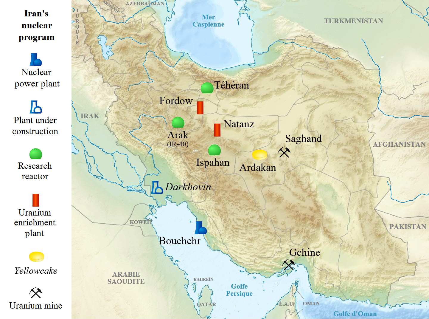 A map of the main sites of Iran's nuclear program