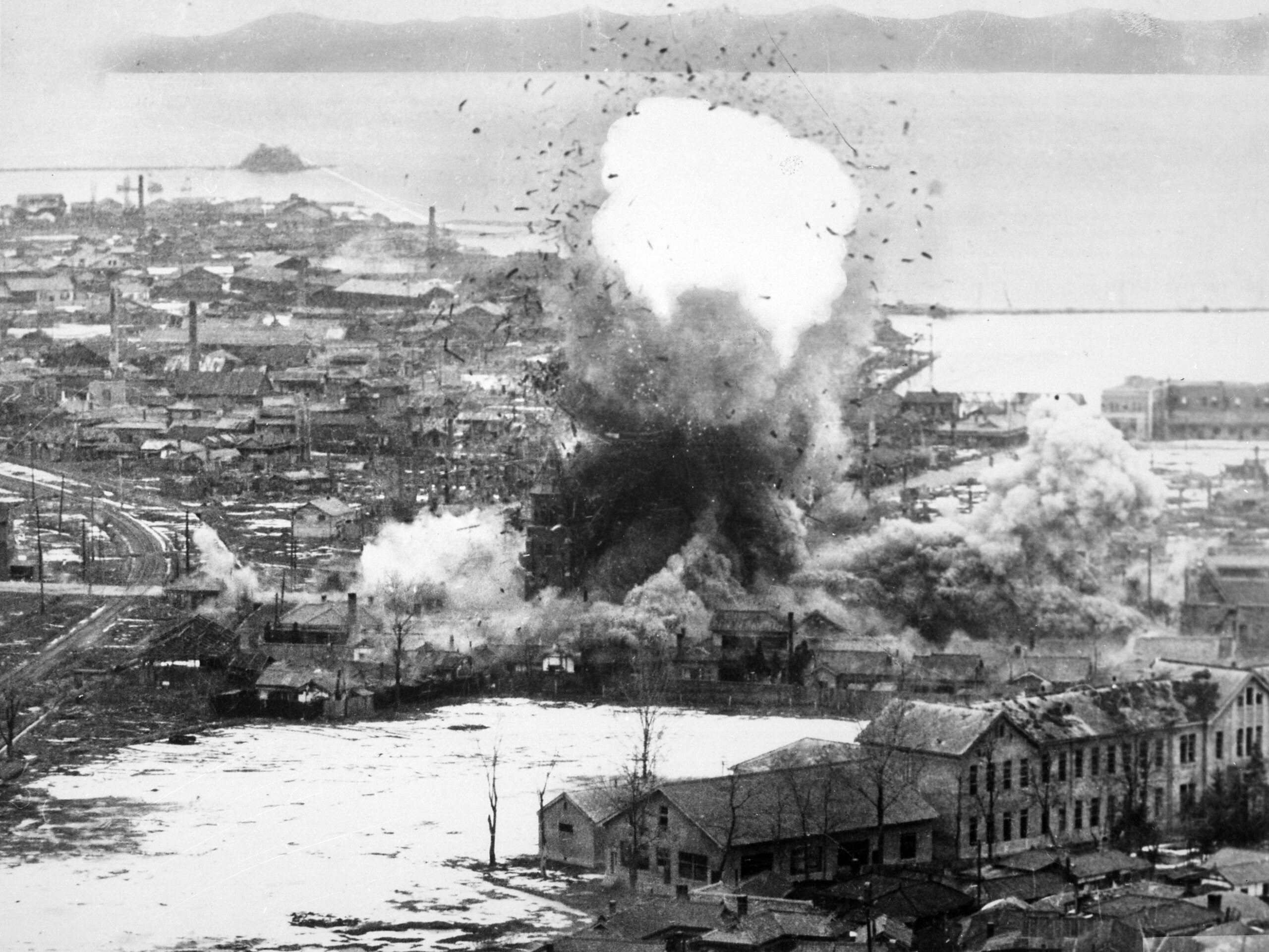 American light bombers hit a supply warehouse in Wonsan, North Korea, 1951.