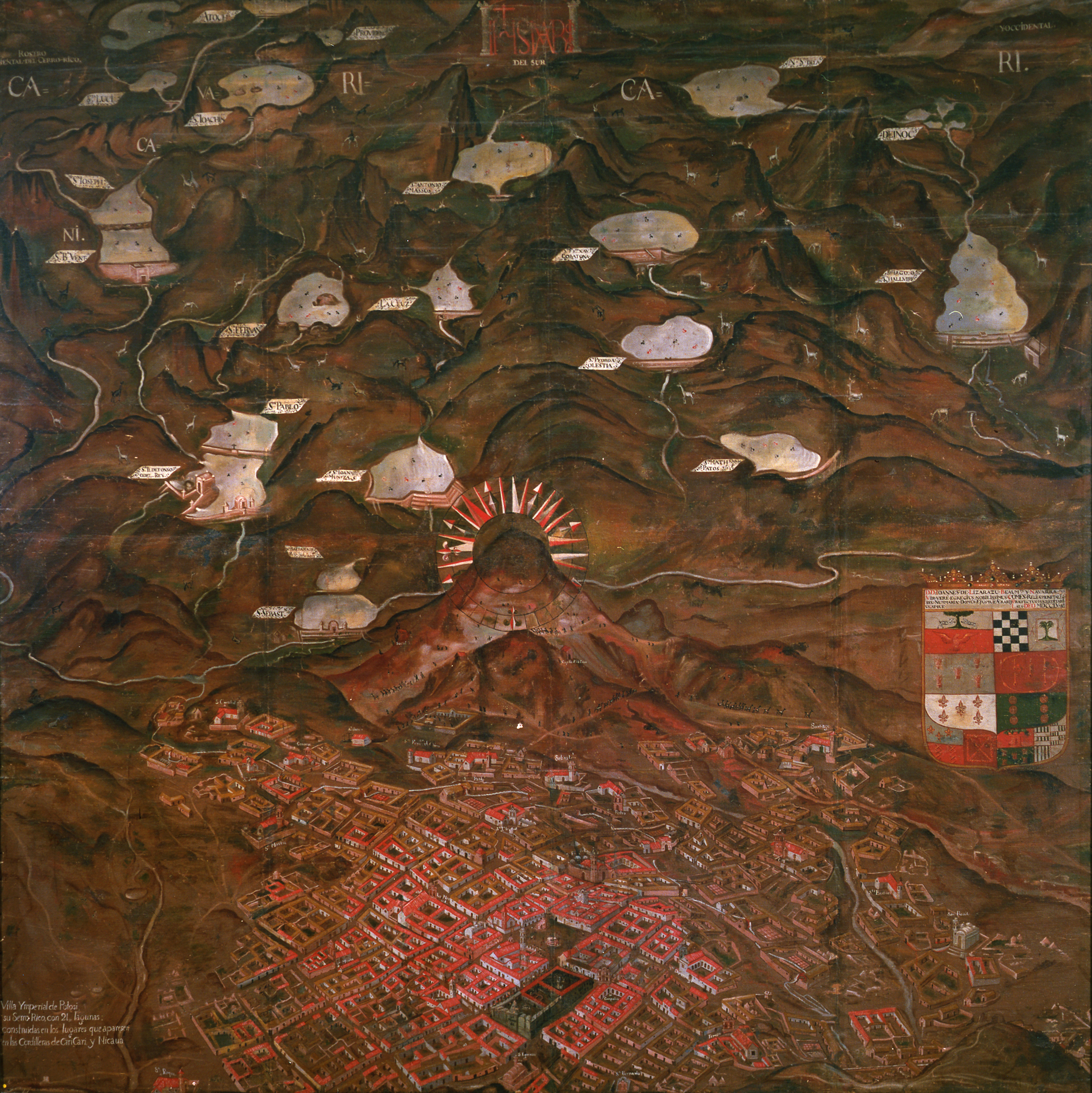 Villa Imperial de Potosí y Serro Rico con 21 lagunas...', c.1755-1775, Francisco Javier Mendizabal. Courtesy of the Museo del Ejército, Toledo, Spain