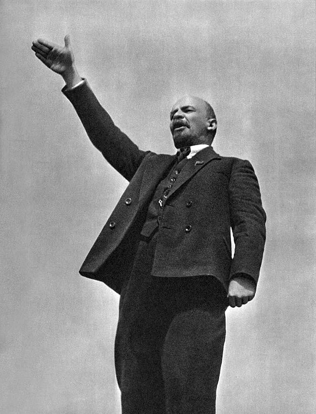 Vladimir Lenin addressing a crowd in Moscow