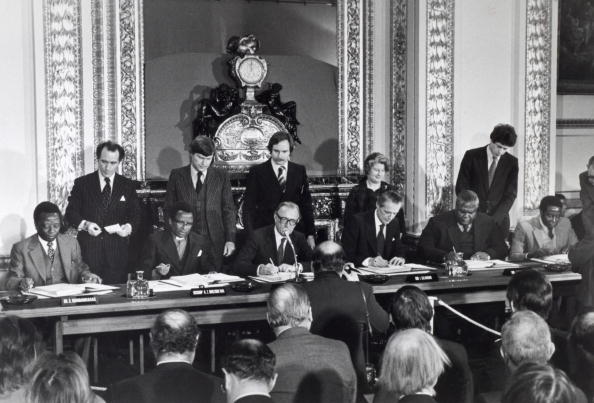 Signing the Lancaster House Agreement, 1979.