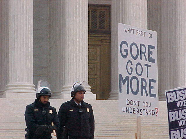 Protest sign outside the U.S. Supreme Court, 2000.
