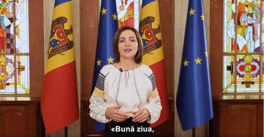 President Sandu giving an address to mark the Day of the Romanian Language, August 31, 2021.