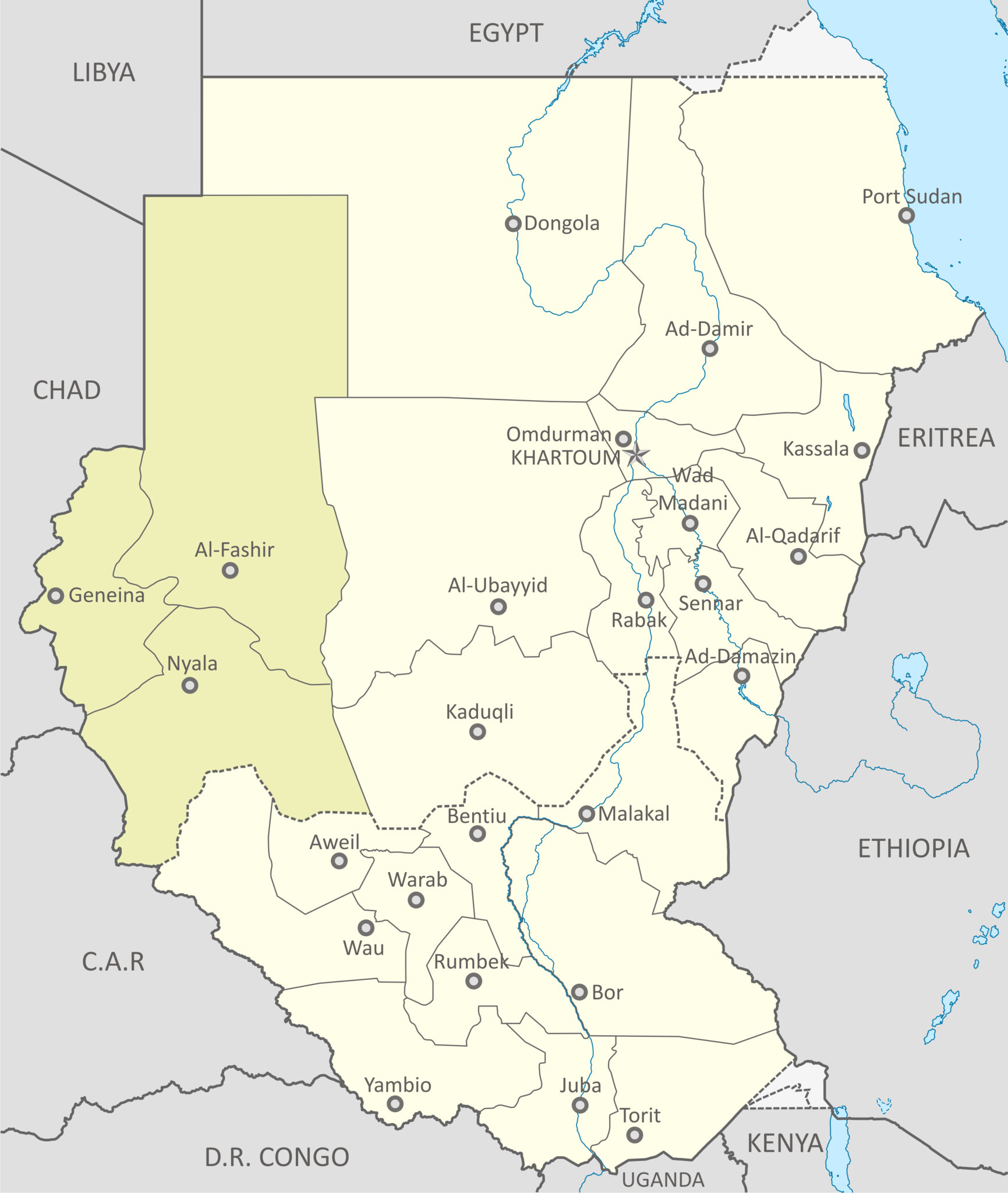Map of Sudan with Darfur highlighted.
