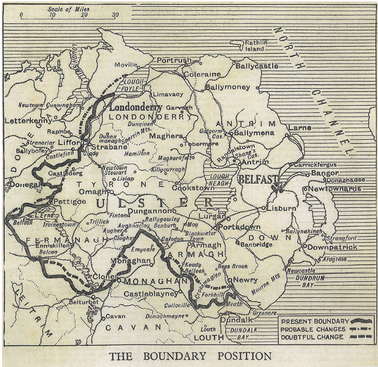 Map of the Irish Boundary Commission's border between the Irish Free State and Northern Ireland, 1925.