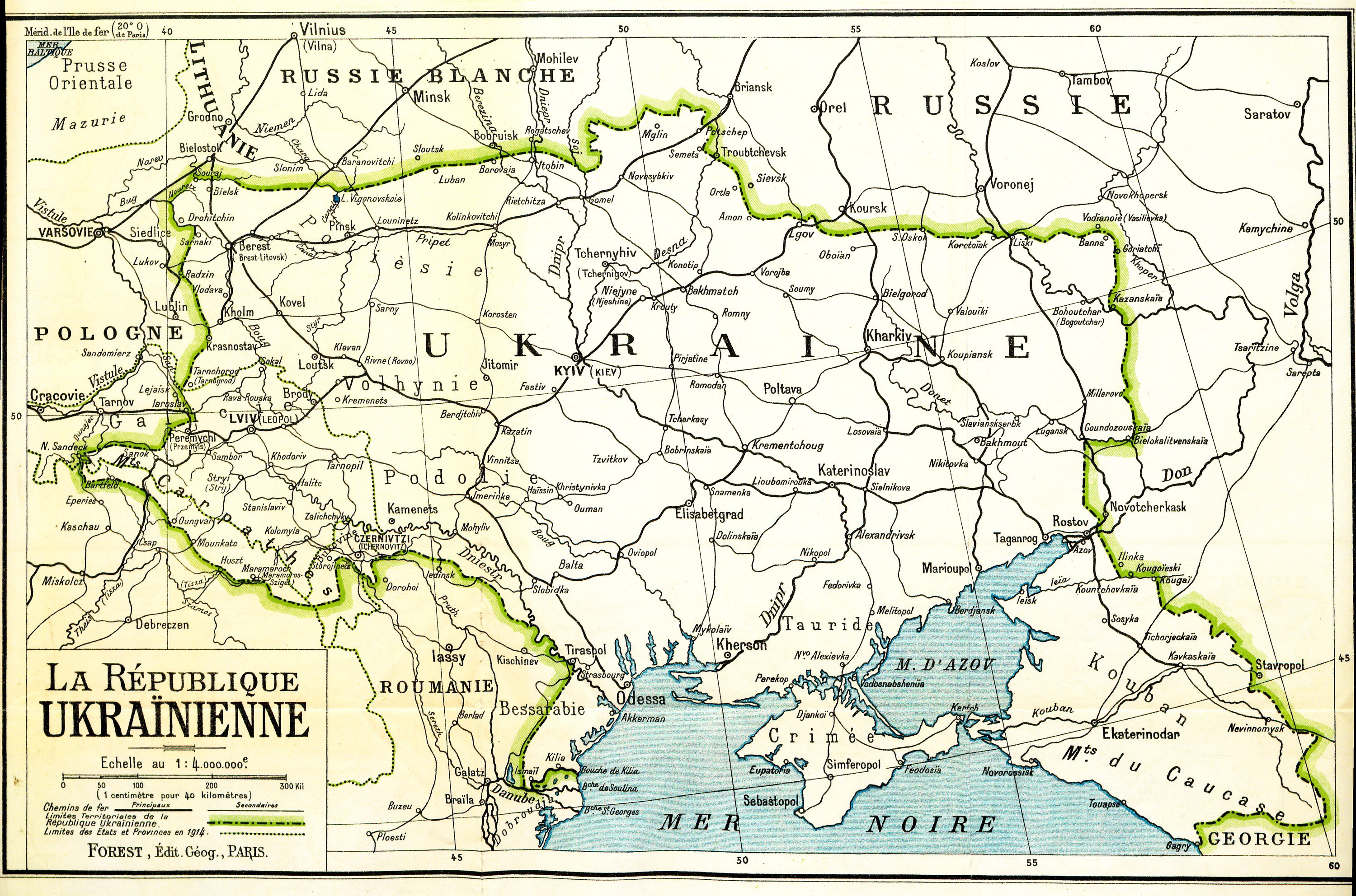 A map of territories claimed by the Ukrainian People's Republic (1917–1920).