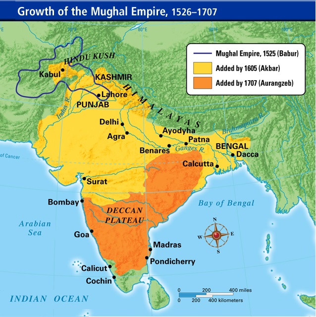 Map of Mughal Expansion under Aurangzeb.