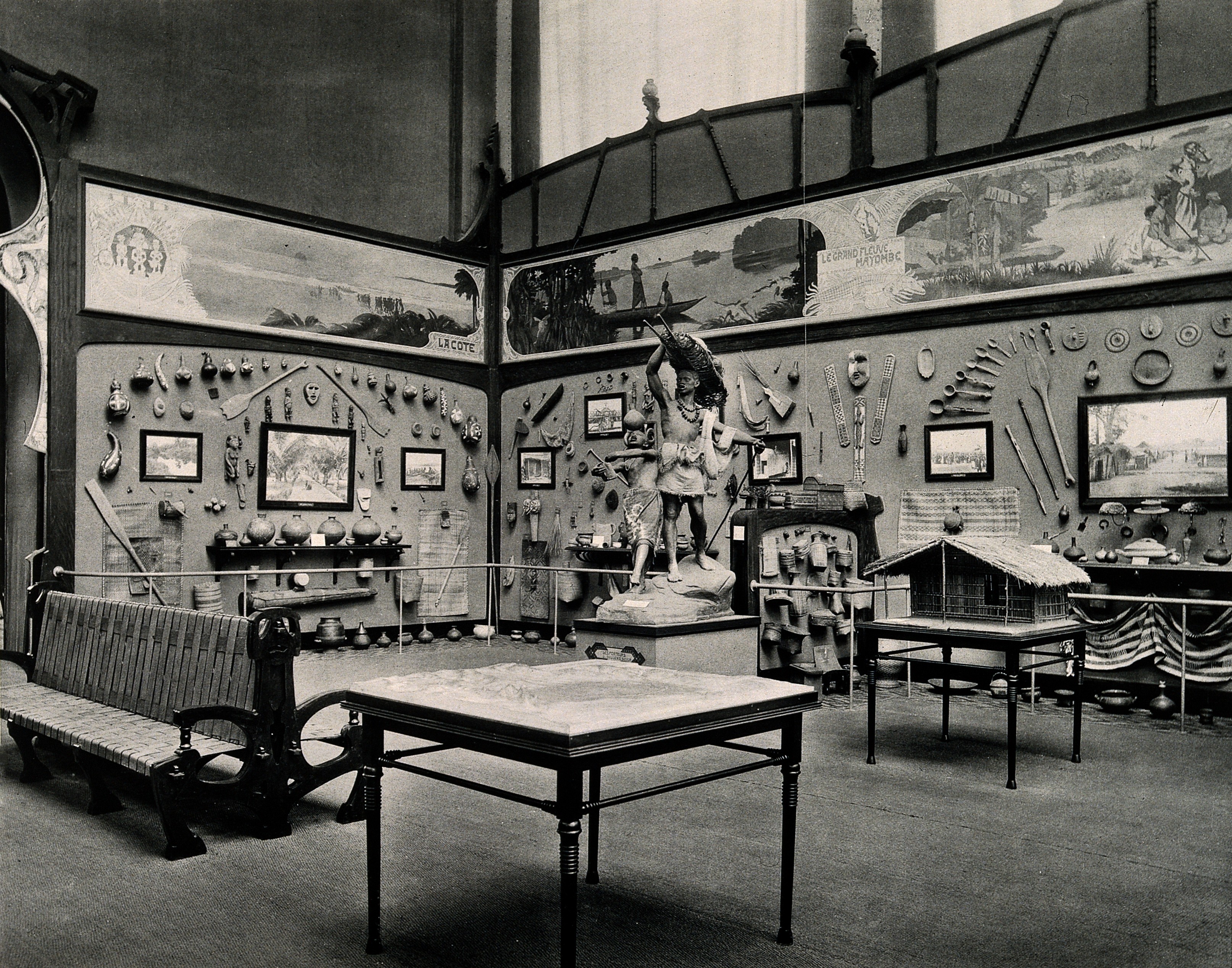 An exhibit in the original Museum of the Congo in Belgium which featured looted items from the Belgian Congo, nineteenth century.