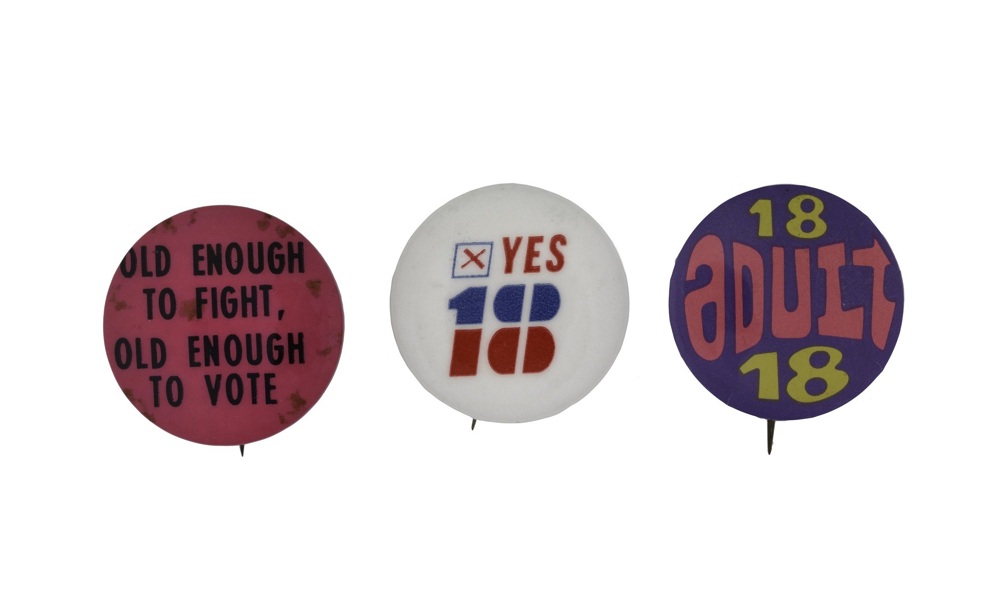 Buttons in support of the twenty-sixth amendment. From the National Museum of American History.