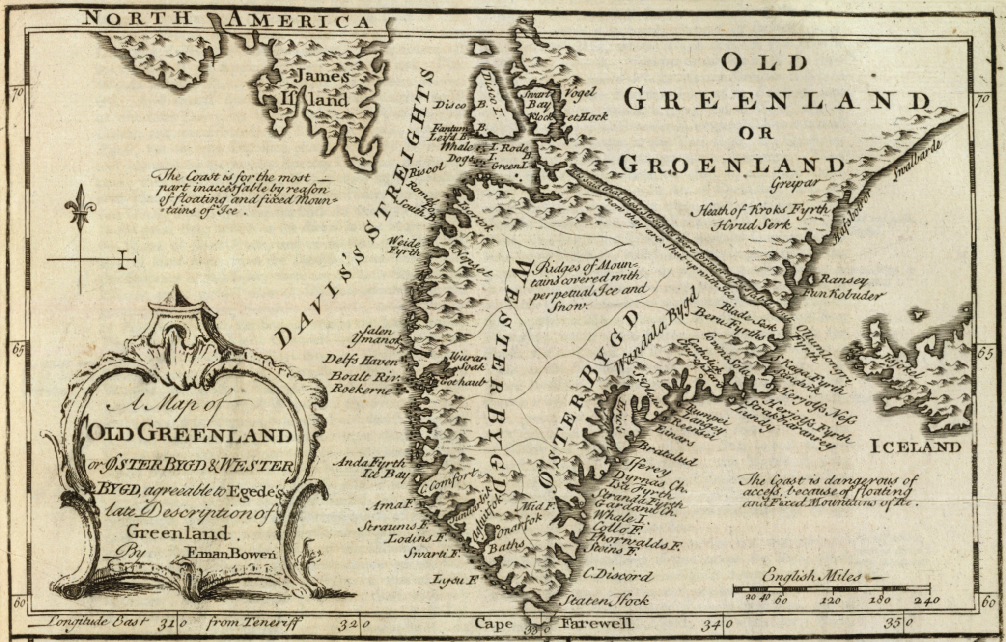 A 1747 map based on Hans Egede's descriptions.