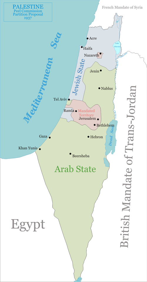 Map of the Peel Commission Partition Proposal, 1937. (Map courtsey of the author)