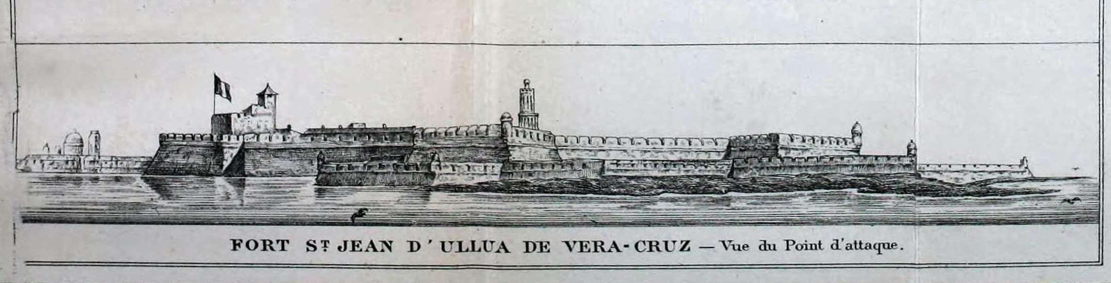 Panoramic view of San Juan de Ulúa in 1838 from a French map.