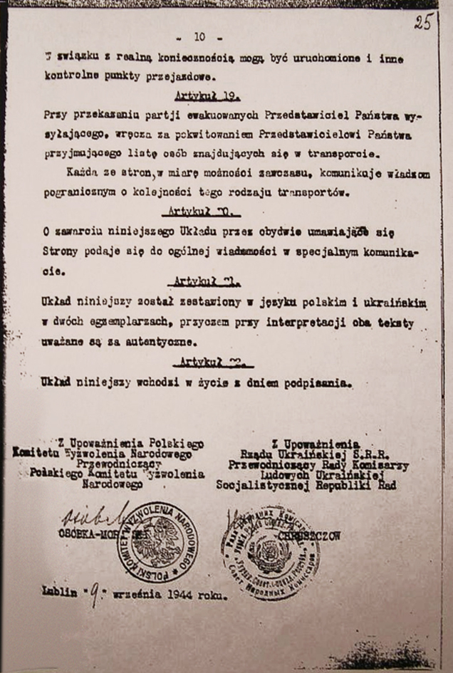 Polish-Ukrainian repatriation agreement signed by Khrushchev, 1944.