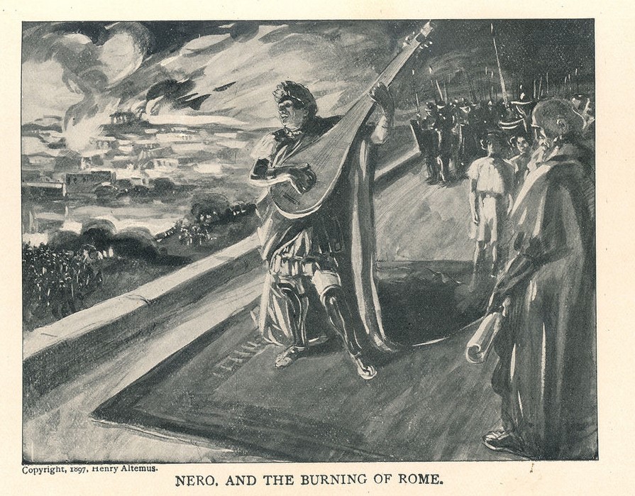 Quo Vadis, Nero and the burning of Rome, Altemus Edition, 1897. Illustration by M. de Lipman.