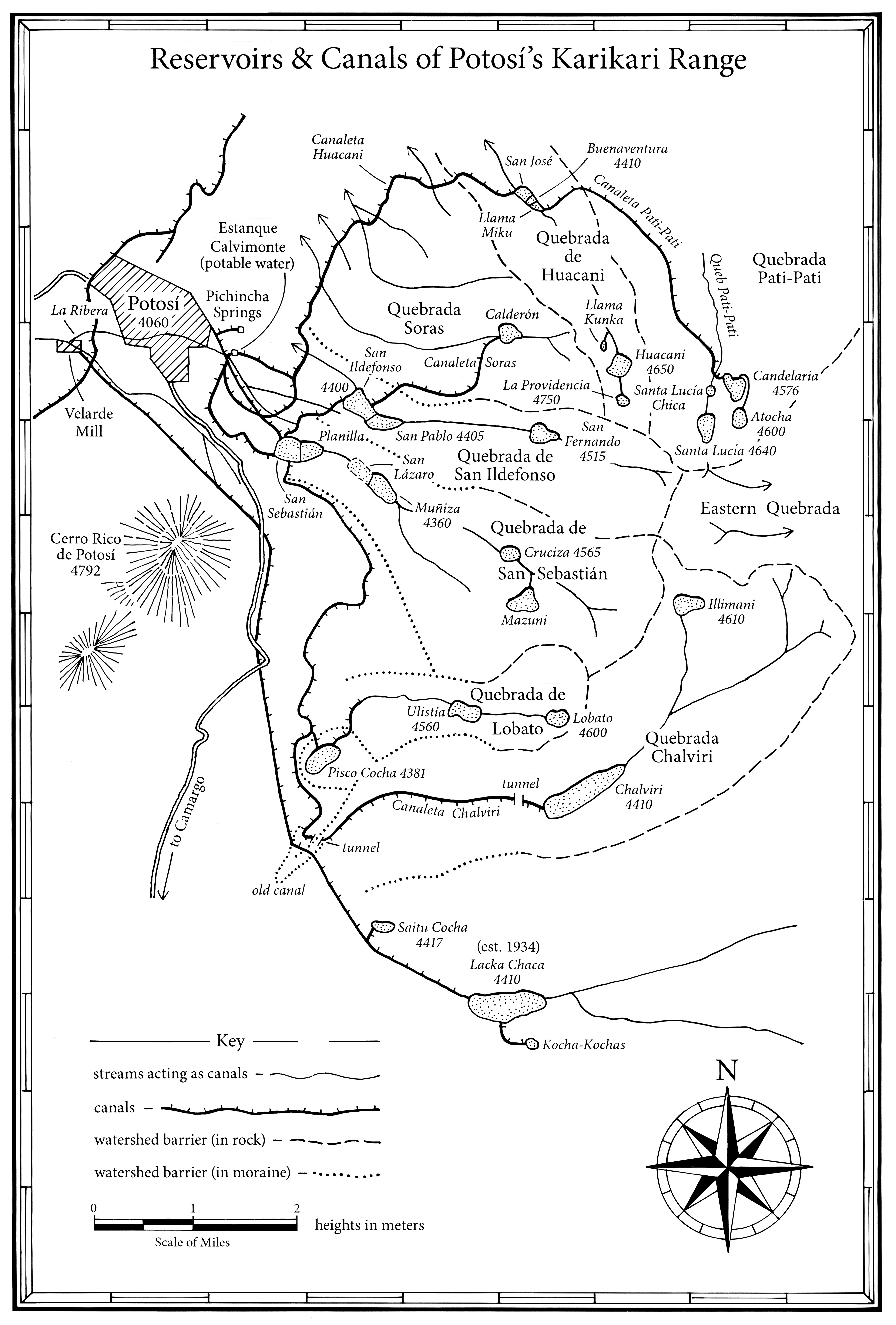 Reservoirs and canals of Potosi's Karikari Range. 