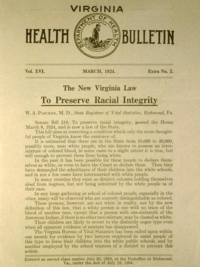 The Racial Integrity Act of 1924.