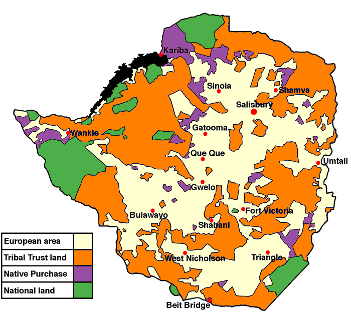 Land apportionment in Rhodesia in 1965.