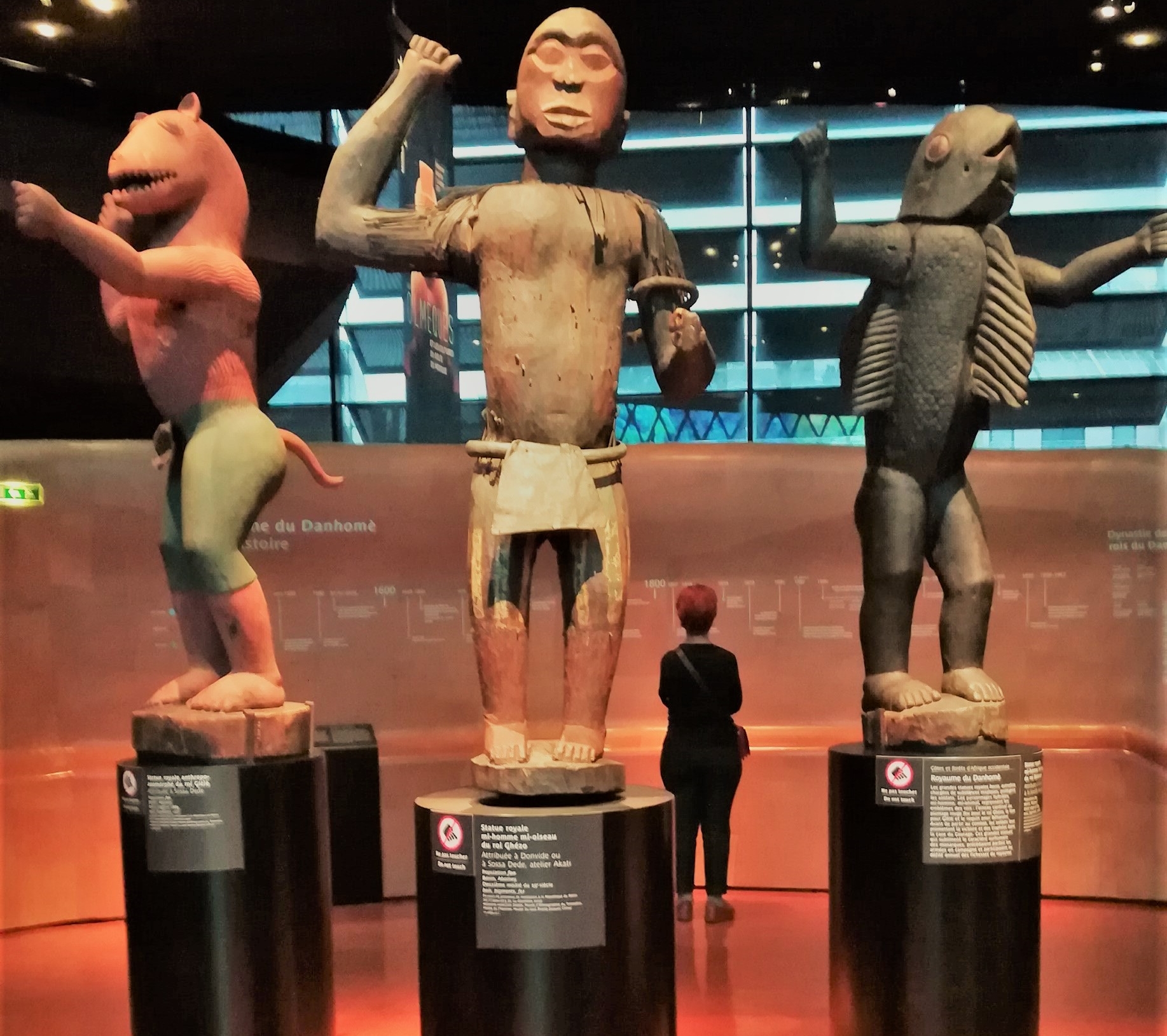 Royal statues of Dahomey at the Musée du quai Branly in Paris, France, before their restitution to Benin in late 2021.
