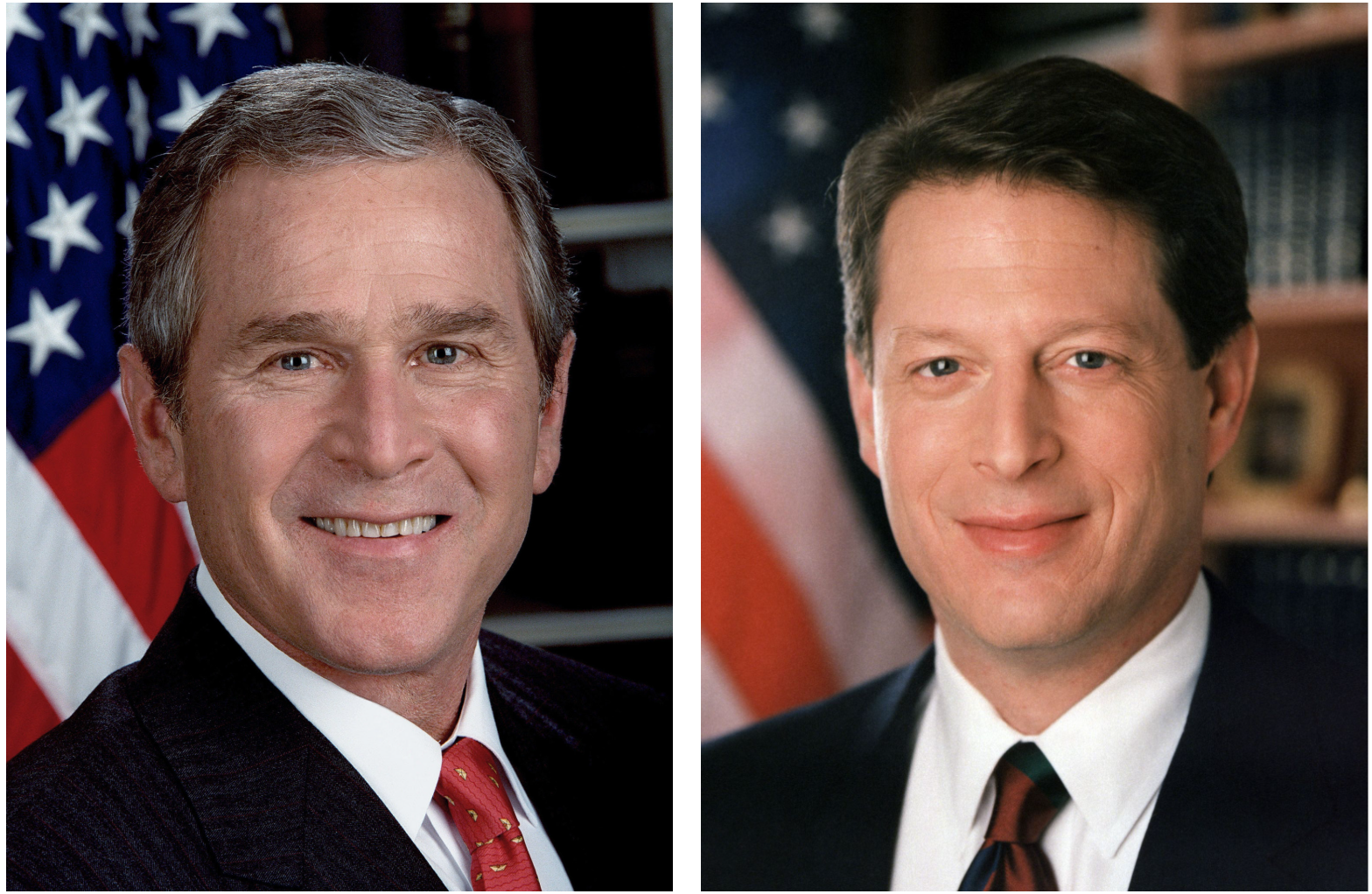 George W. Bush official photo (left) and Al Gore, Vice President of the United States, official portrait 1994 (right)