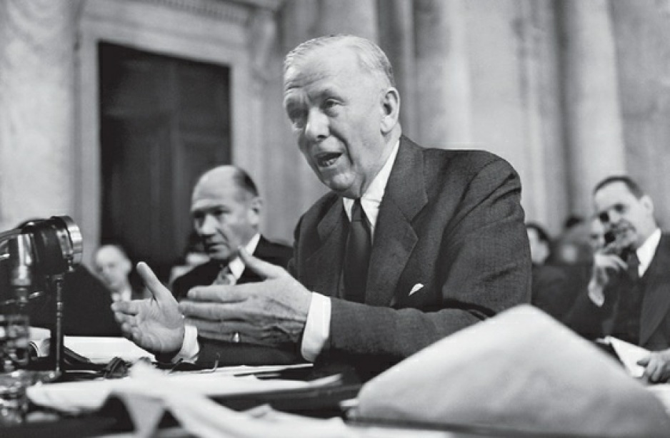 Secretary of State General George C. Marshall testifying before the House Appropriations Committee on the need for a massive economic aid effort to assist Europe’s postwar recovery, January 1948. 