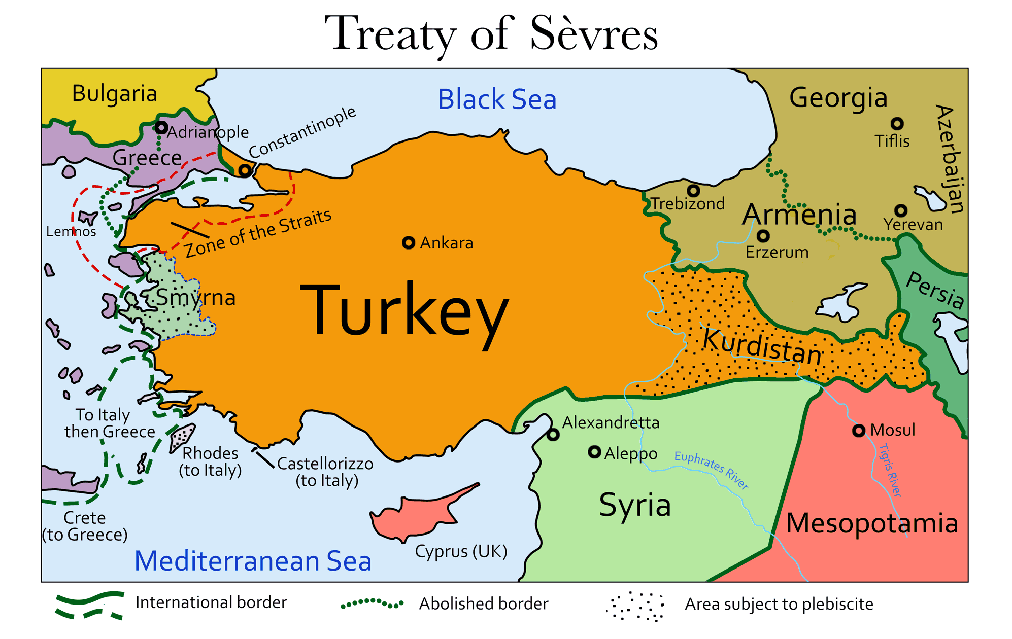 Partition of the Ottoman Empire according to the Treaty of Sèvres,1920.